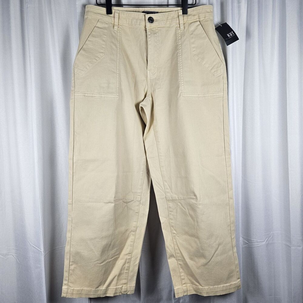 NWT KUT from the Kloth Ashton Barrel Leg High Rise Cream Pants Women's Size 10